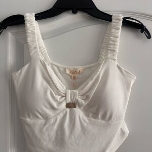 Listicle White Ruched Tie Front Crop Top